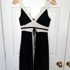 Black and white tie-front sleeveless dress